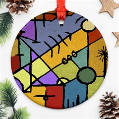 Multicolored Tribal Pattern Print Round Ornament by dflcprints