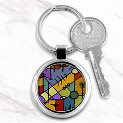 Multicolored Tribal Pattern Print Key Chain (round) by dflcprints