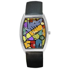 Multicolored Tribal Pattern Print Tonneau Leather Watch by dflcprints