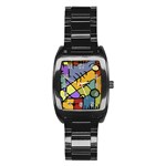 Multicolored Tribal Pattern Print Stainless Steel Barrel Watch Front