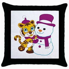 Winter Time Zoo Friends   004 Black Throw Pillow Case by Colorfulart23