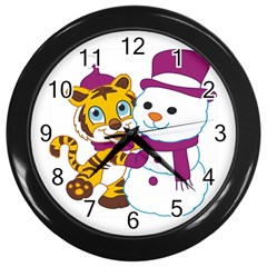 Winter Time Zoo Friends   004 Wall Clock (black) by Colorfulart23