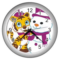 Winter Time Zoo Friends   004 Wall Clock (silver) by Colorfulart23