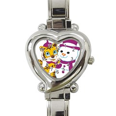 Winter Time Zoo Friends   004 Heart Italian Charm Watch  by Colorfulart23