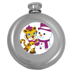 Winter Time Zoo Friends   004 Hip Flask (round) by Colorfulart23