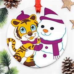 Winter Time Zoo Friends   004 Round Ornament (two Sides) by Colorfulart23