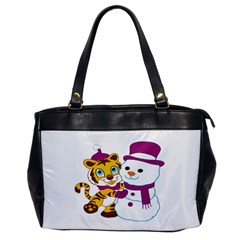 Winter Time Zoo Friends   004 Oversize Office Handbag (one Side) by Colorfulart23