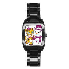 Winter Time Zoo Friends   004 Stainless Steel Barrel Watch by Colorfulart23