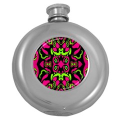 Psychedelic Retro Ornament Print Hip Flask (round) by dflcprints