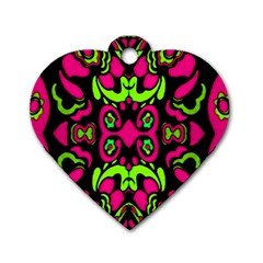 Psychedelic Retro Ornament Print Dog Tag Heart (one Sided)  by dflcprints