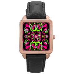 Psychedelic Retro Ornament Print Rose Gold Leather Watch  by dflcprints