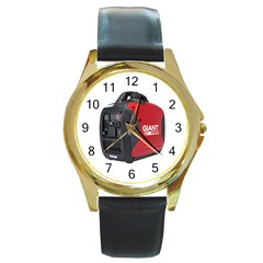 Image 717 Round Leather Watch (gold Rim) 