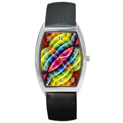 Multicolored Abstract Pattern Print Tonneau Leather Watch by dflcprints