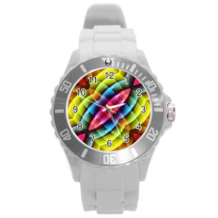 Multicolored Abstract Pattern Print Plastic Sport Watch (Large)