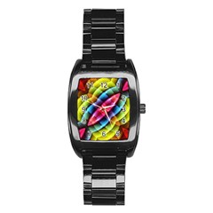 Multicolored Abstract Pattern Print Stainless Steel Barrel Watch by dflcprints