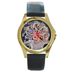 Medusa Round Leather Watch (gold Rim)  by icarusismartdesigns