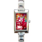 Star Flower Rectangular Italian Charm Watch Front