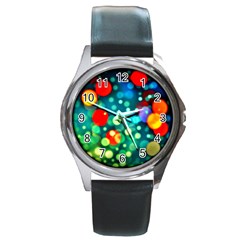 A Dream Of Bubbles Round Leather Watch (silver Rim) by sirhowardlee