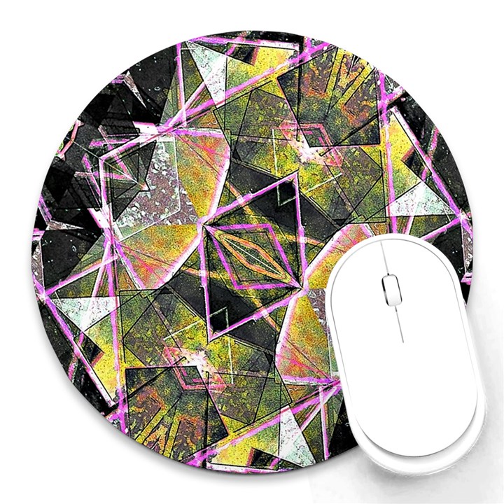 Geometric Grunge Pattern Print 8  Mouse Pad (Round)