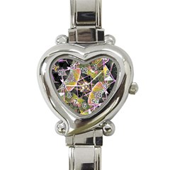 Geometric Grunge Pattern Print Heart Italian Charm Watch  by dflcprints