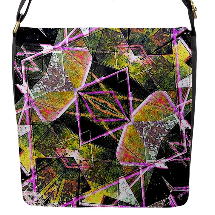 Geometric Grunge Pattern Print Flap Closure Messenger Bag (Small)