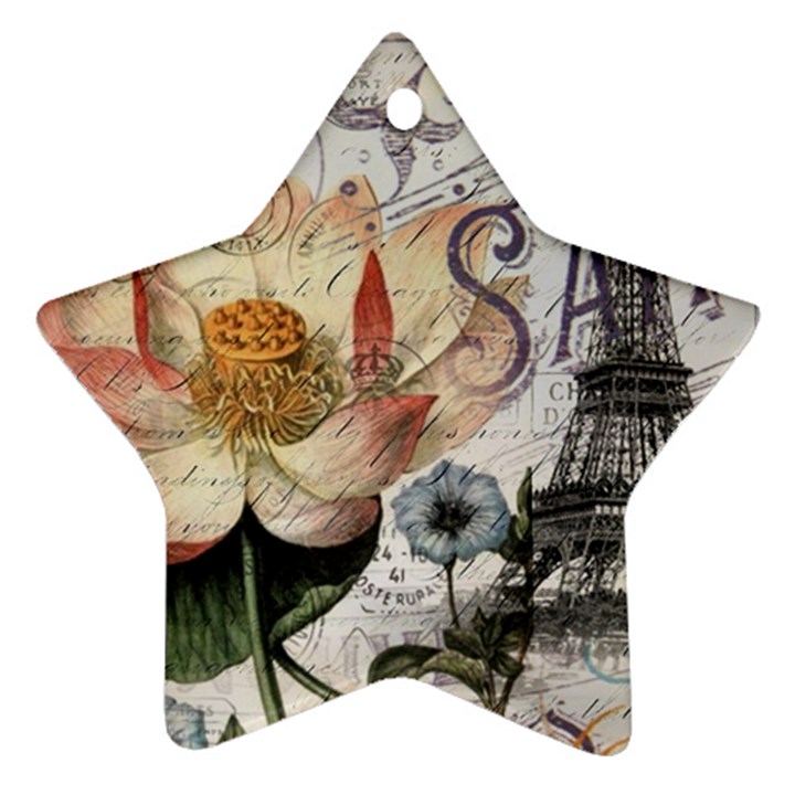 Vintage Paris Eiffel Tower Floral Star Ornament