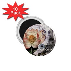 Vintage Paris Eiffel Tower Floral 1 75  Button Magnet (10 Pack) by chicelegantboutique