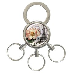 Vintage Paris Eiffel Tower Floral 3-ring Key Chain