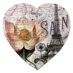 Vintage Paris Eiffel Tower Floral Jigsaw Puzzle (heart) by chicelegantboutique