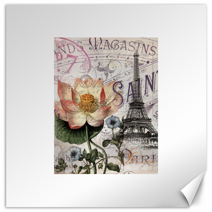 Vintage Paris Eiffel Tower Floral Canvas 16  x 16  (Unframed)