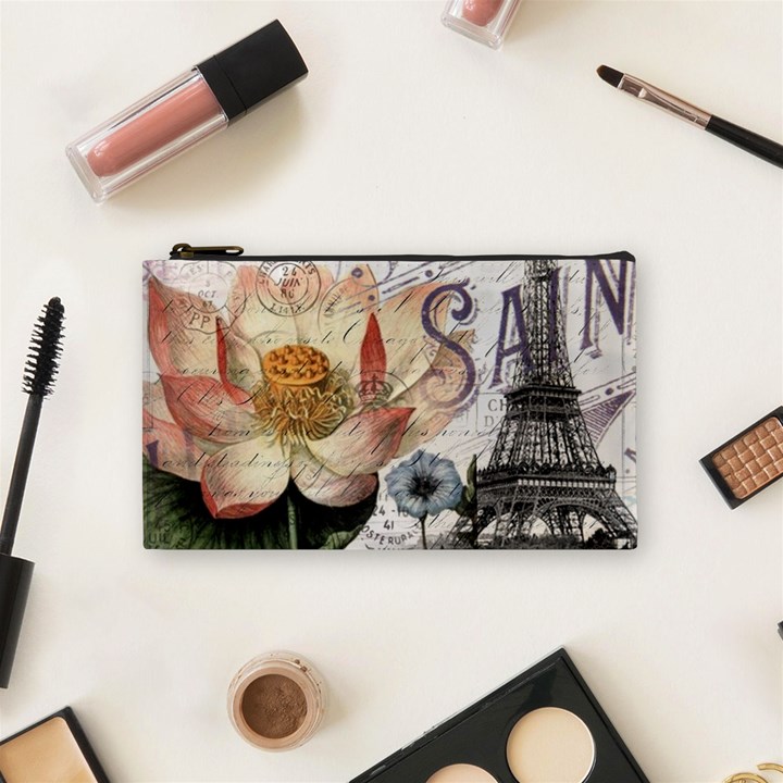 Vintage Paris Eiffel Tower Floral Cosmetic Bag (Small)