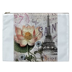 Vintage Paris Eiffel Tower Floral Cosmetic Bag (xxl) by chicelegantboutique