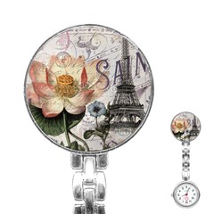 Vintage Paris Eiffel Tower Floral Stainless Steel Nurses Watch by chicelegantboutique