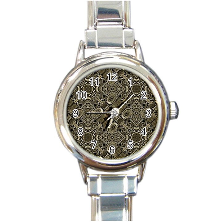 Steam Punk Pattern Print Round Italian Charm Watch