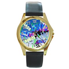 Pure Chaos Round Leather Watch (Gold Rim) 