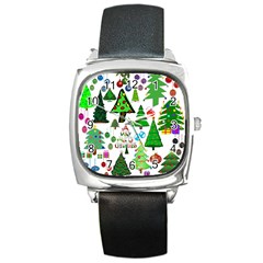 Oh Christmas Tree Square Leather Watch