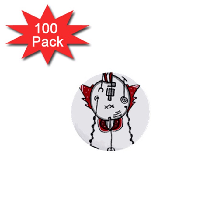 Alien Robot Hand Draw Illustration 1  Mini Button (100 pack)