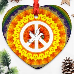 Psychedelic Peace Dove Mandala Heart Ornament (two Sides) by StuffOrSomething