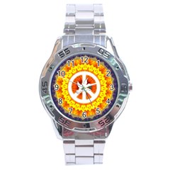 Psychedelic Peace Dove Mandala Stainless Steel Watch by StuffOrSomething