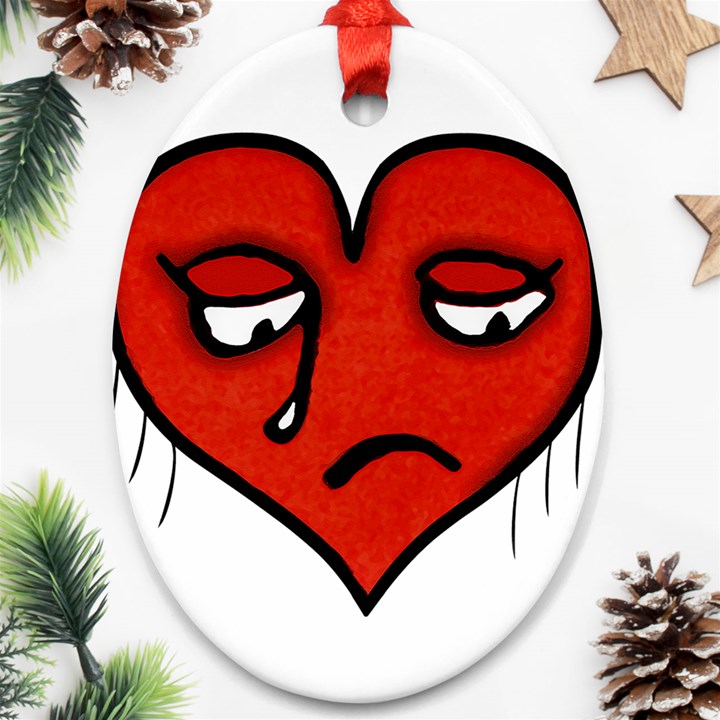 Sad Heart Oval Ornament (Two Sides)