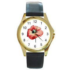 Your Flower Perfume Round Leather Watch (gold Rim)  by dflcprints