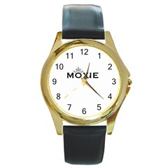 Moxie Logo Round Leather Watch (gold Rim)  by MiniMoxie