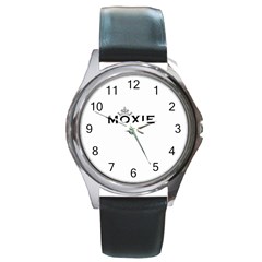 Moxie Logo Round Leather Watch (silver Rim) by MiniMoxie