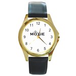 Moxie Logo Round Leather Watch (Gold Rim)  Front