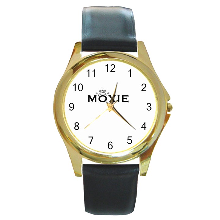 Moxie Logo Round Leather Watch (Gold Rim) 