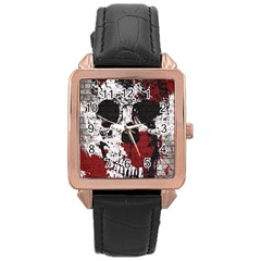 Skull Grunge Graffiti  Rose Gold Leather Watch  by OCDesignss