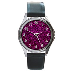 Pink Cheetah  Round Leather Watch (silver Rim) by OCDesignss