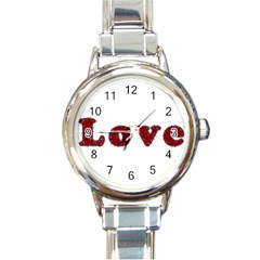 Love Typography Text Word Round Italian Charm Watch by dflcprints