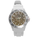 Chocolate Leopard  Plastic Sport Watch (Large) Front