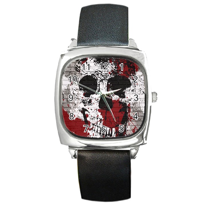 Skull Grunge Graffiti  Square Leather Watch